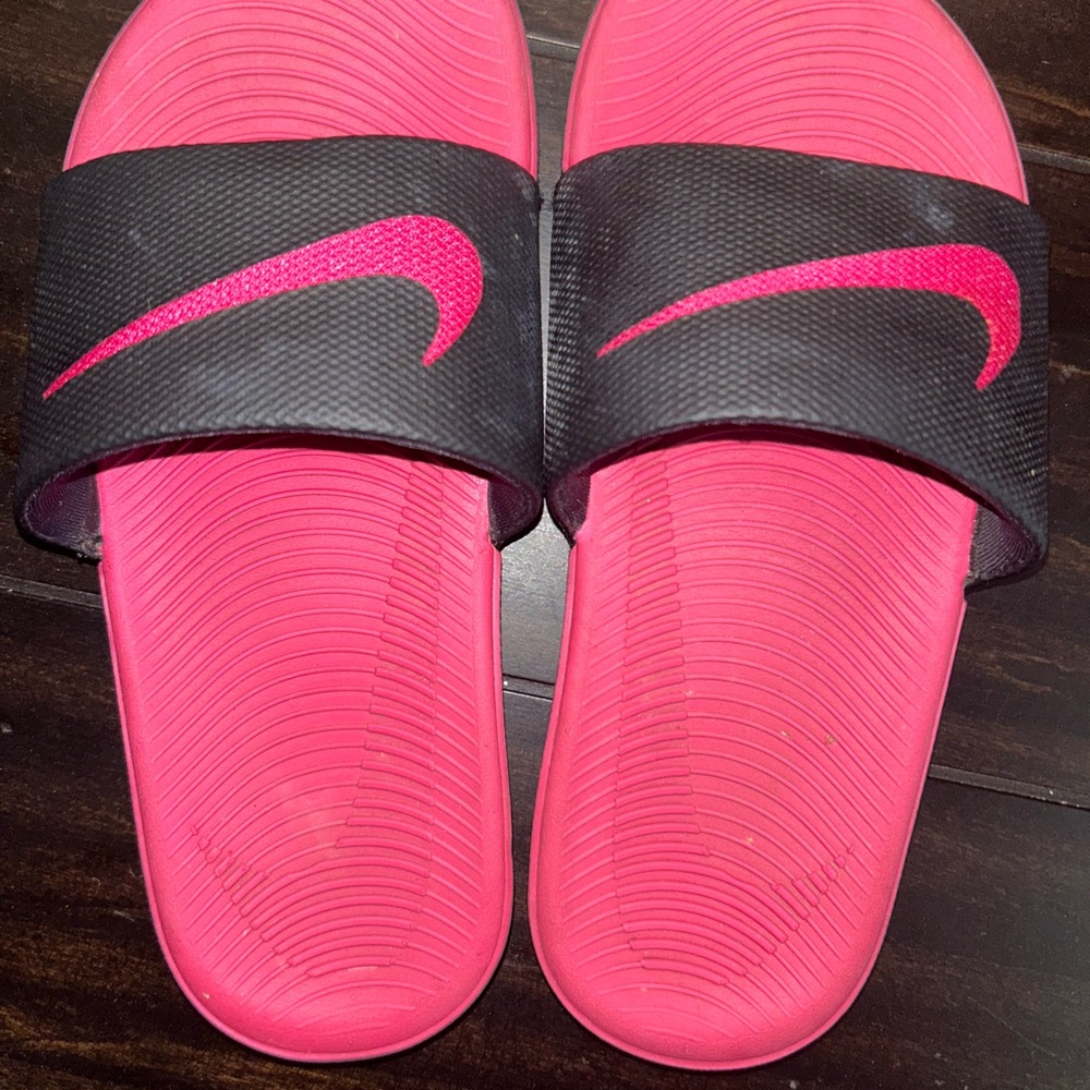 Nike Pink and Black Slide Sandals size 1y